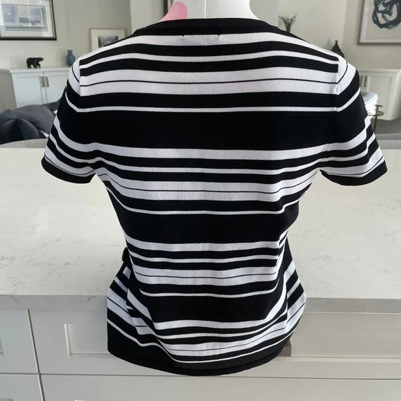 Rino Rossi Knits SS Crew Neck Rayon & Nylon Striped Knit Top Black + White Sz M - Picture 4 of 9